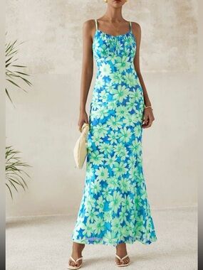 Green and Blue Floral Print Dress